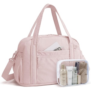 BAGSMART Expandable Personal Item Travel Bag, Lightweight Gym Bag for Women, 24L Weekender Travel Duffle with Toiletry Bag, Carry on Overnight Duffel, Chocolate(Pink)