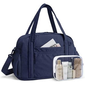 BAGSMART Expandable Personal Item Travel Bag, Lightweight Gym Bag for Women, 24L Weekender Travel Duffle with Toiletry Bag, Carry on Overnight Duffel, Chocolate(Navy Blue)