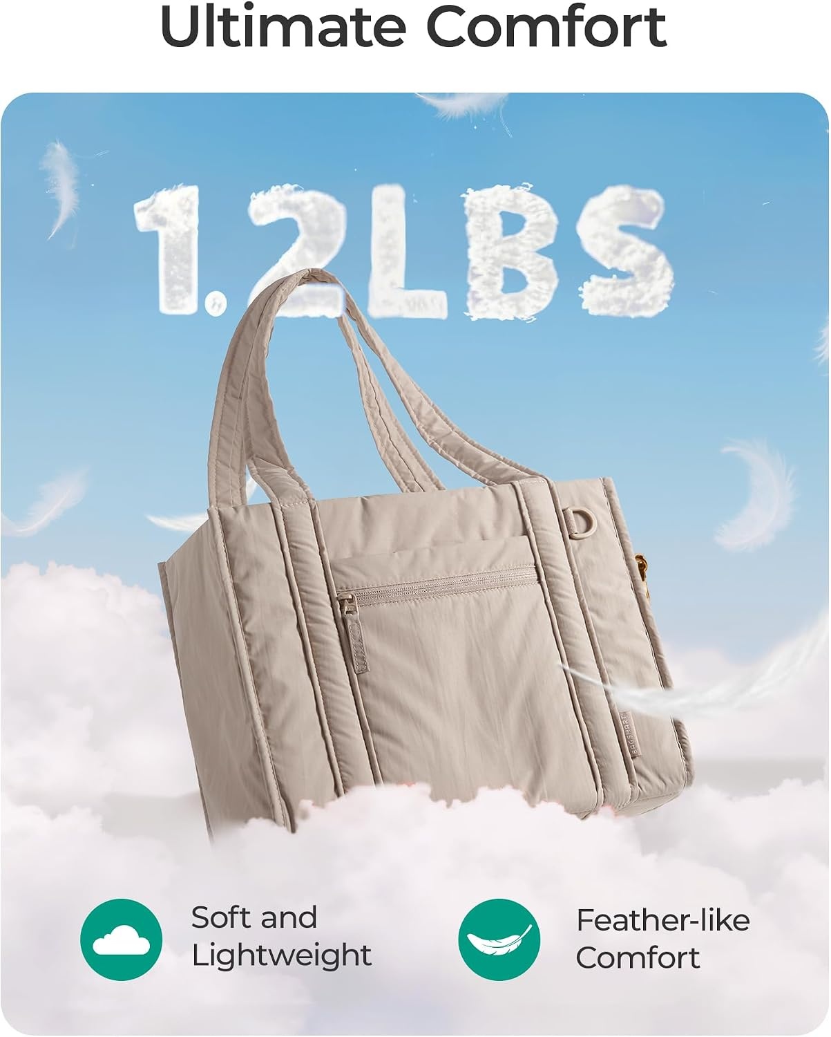 image:imageBAGSMART Boxy Tote Bag for Women Crossbody Bag with Zipper Crush Bow Purses for Travel Work CollegeCamel