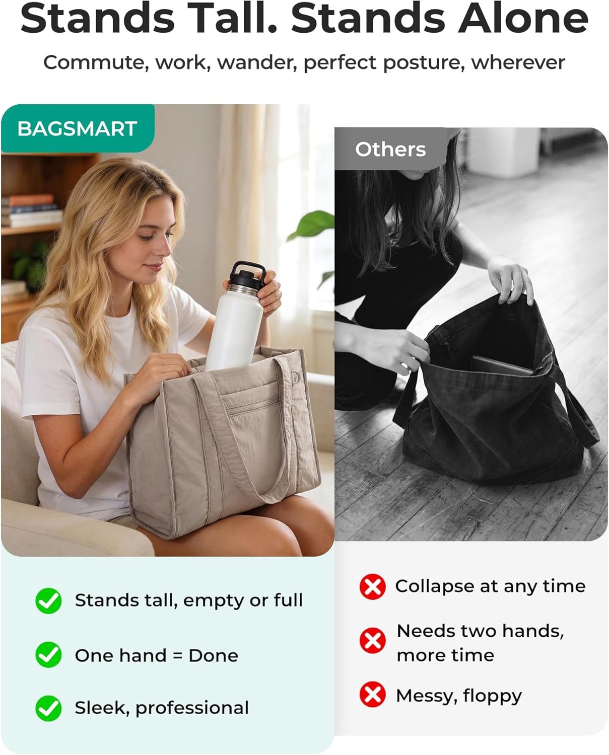 image:imageBAGSMART Boxy Tote Bag for Women Crossbody Bag with Zipper Crush Bow Purses for Travel Work CollegeChocolate