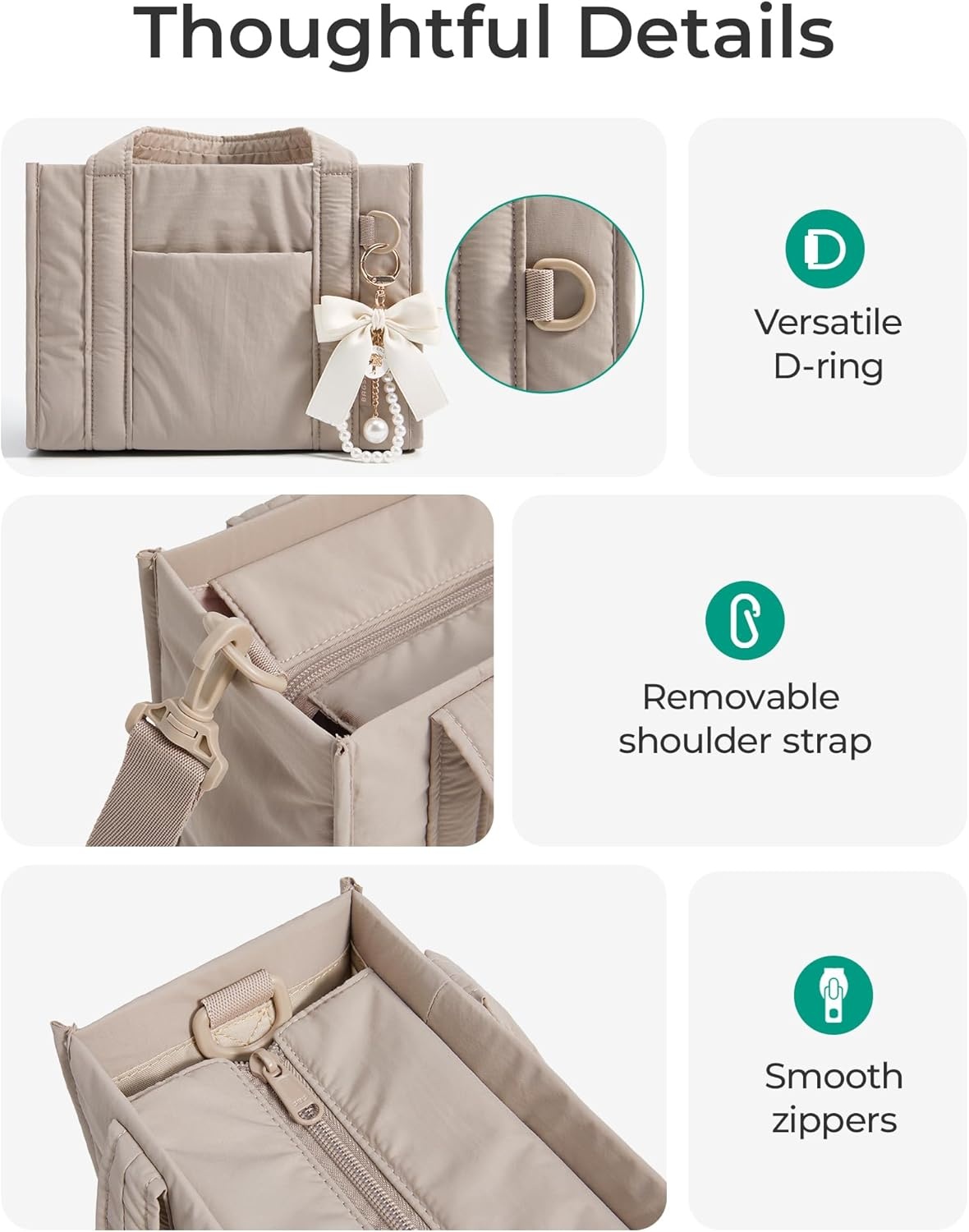 image:imageBAGSMART Boxy Tote Bag for Women Crossbody Bag with Zipper Crush Bow Purses for Travel Work CollegeLight Pink