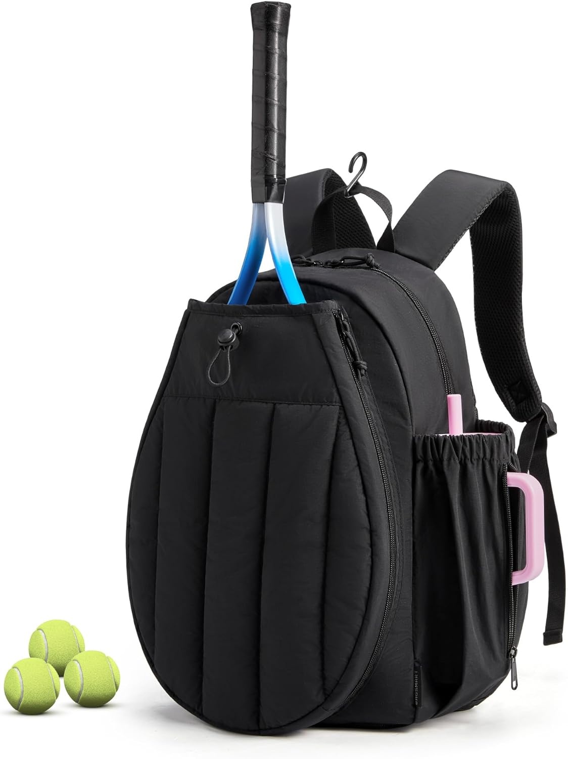 image:imageBAGSMART Tennis Gym Bag for Women 3in1 Sports Duffle Sling Backpack Fits 40oz Tumblers 156 Laptop amp Shoes Converts to a Gym Duffle Travel Sling or Court Backpack for 2 RacketsPaddlesEJet Black