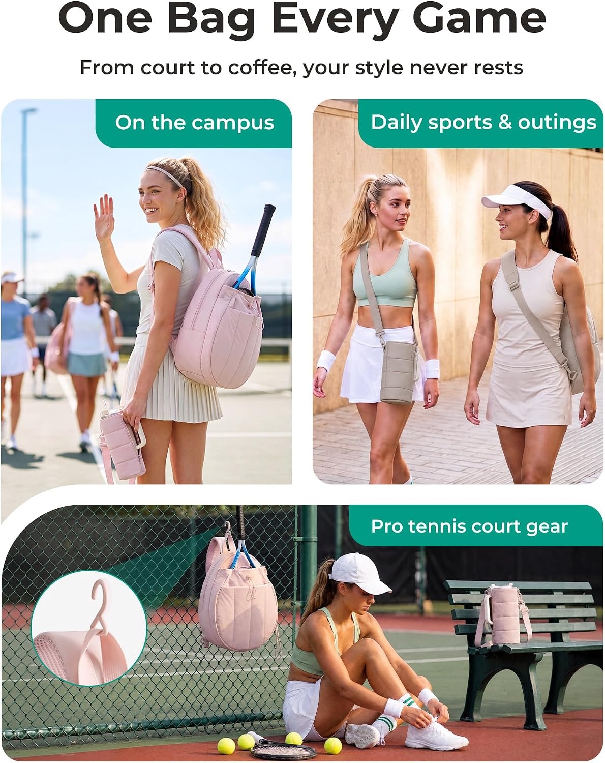 image:imageBAGSMART Tennis Gym Bag for Women 3in1 Sports Duffle Sling Backpack Fits 40oz Tumblers 156 Laptop amp Shoes Converts to a Gym Duffle Travel Sling or Court Backpack for 2 RacketsPaddlesQCandy Pink