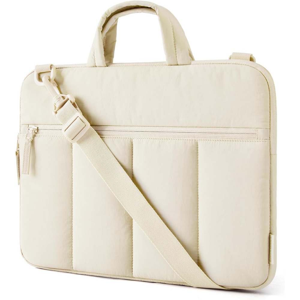 image:imageBAGSMART 156 Inch Laptop Sleeve with Handle and Accessory Pocket for Work Quilted Laptop Bag for Women with Shoulder Strap Compatible with M5 MacBook Pro 16 HP Dell Lenovo ASUS for CollegeSLight Beige
