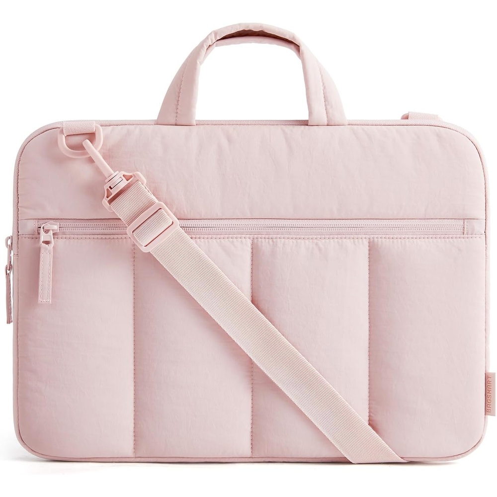 image:imageBAGSMART 156 Inch Laptop Sleeve with Handle and Accessory Pocket for Work Quilted Laptop Bag for Women with Shoulder Strap Compatible with M5 MacBook Pro 16 HP Dell Lenovo ASUS for CollegeBaby Pink