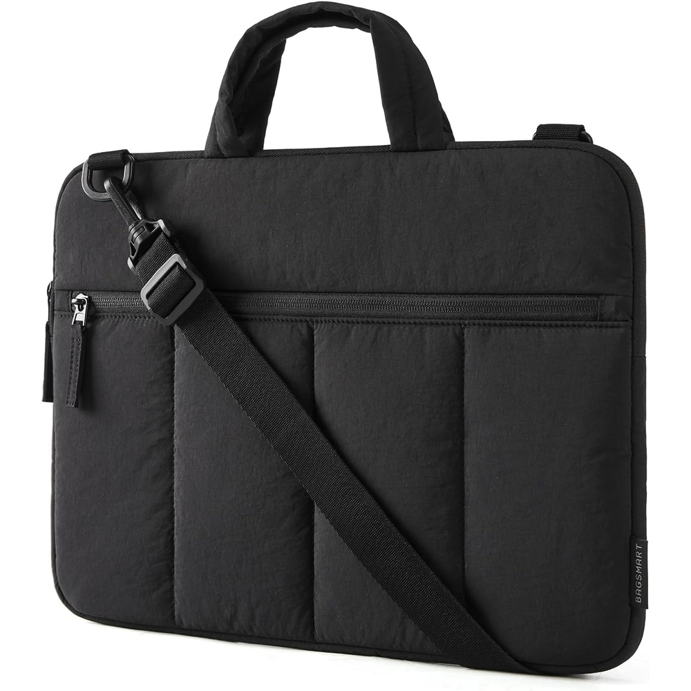 image:imageBAGSMART 156 Inch Laptop Sleeve with Handle and Accessory Pocket for Work Quilted Laptop Bag for Women with Shoulder Strap Compatible with M5 MacBook Pro 16 HP Dell Lenovo ASUS for CollegeSBlack