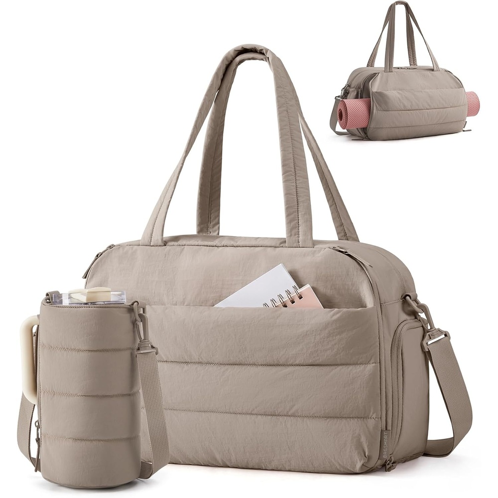 image:imageBAGSMART 2 Set Gym Bag for Women Yoga Bag with Water Bottle Holder Camel For yoga travel sports dance 25L pilates bag overnight duffle bagCamel