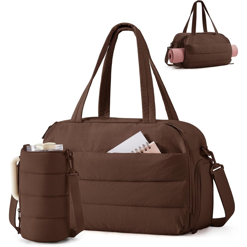 image:imageBAGSMART 2 Set Gym Bag for Women Yoga Bag with Water Bottle Holder Camel For yoga travel sports dance 25L pilates bag overnight duffle bagChocolate