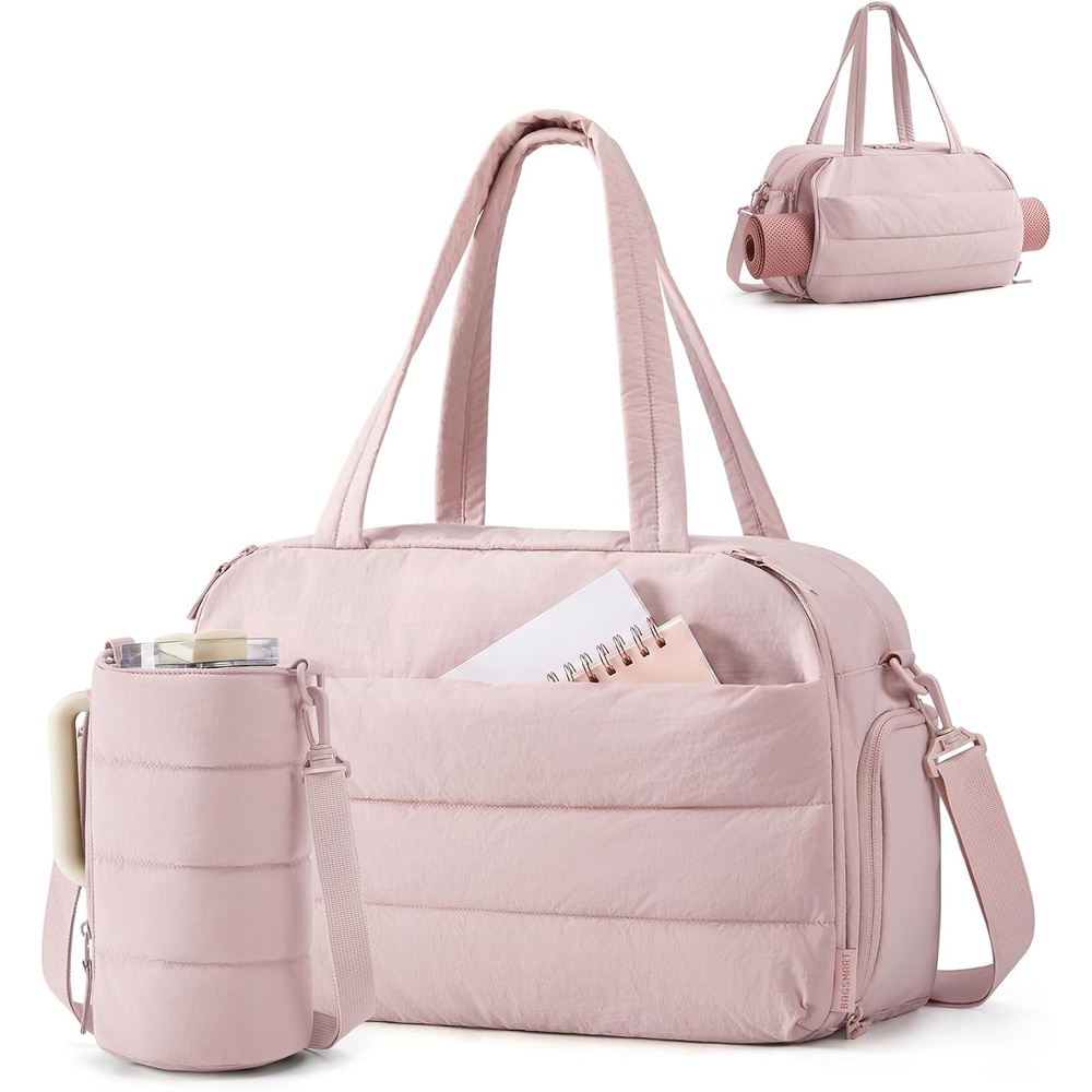 image:imageBAGSMART 2 Set Gym Bag for Women Yoga Bag with Water Bottle Holder Camel For yoga travel sports dance 25L pilates bag overnight duffle bagPink