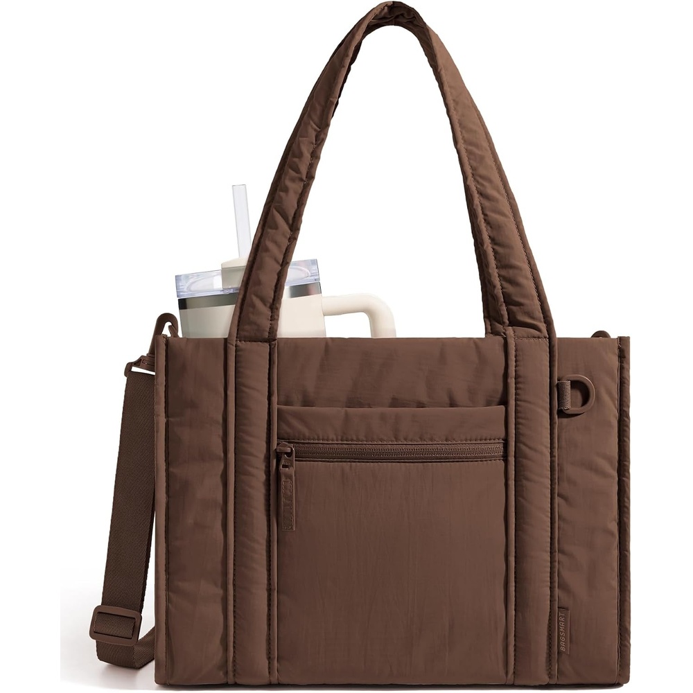 image:imageBAGSMART Boxy Tote Bag for Women Crossbody Bag with Zipper Crush Bow Purses for Travel Work CollegeChocolate