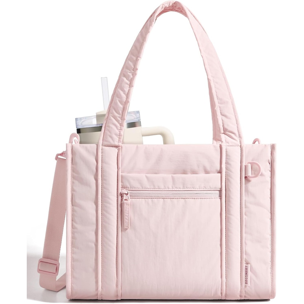 image:imageBAGSMART Boxy Tote Bag for Women Crossbody Bag with Zipper Crush Bow Purses for Travel Work CollegePink