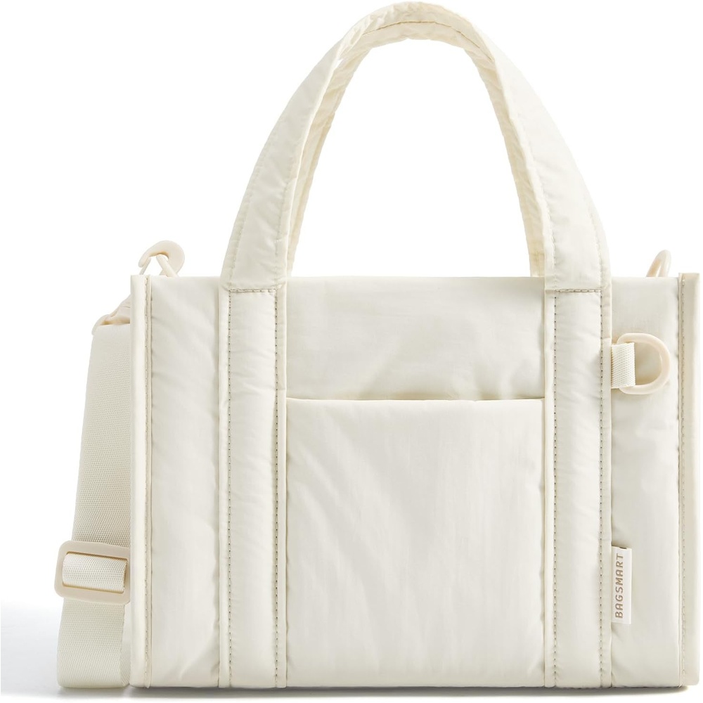 image:imageBAGSMART Boxy Tote Bag for Women Crossbody Bag with Zipper Crush Bow Purses for Travel Work CollegeWhite