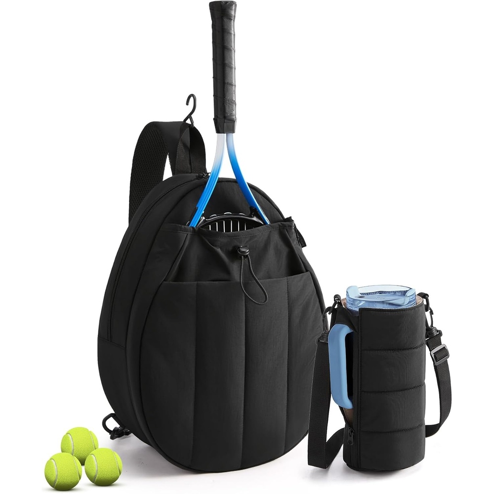 image:imageBAGSMART Tennis Gym Bag for Women 3in1 Sports Duffle Sling Backpack Fits 40oz Tumblers 156 Laptop amp Shoes Converts to a Gym Duffle Travel Sling or Court Backpack for 2 RacketsPaddlesUJet Black