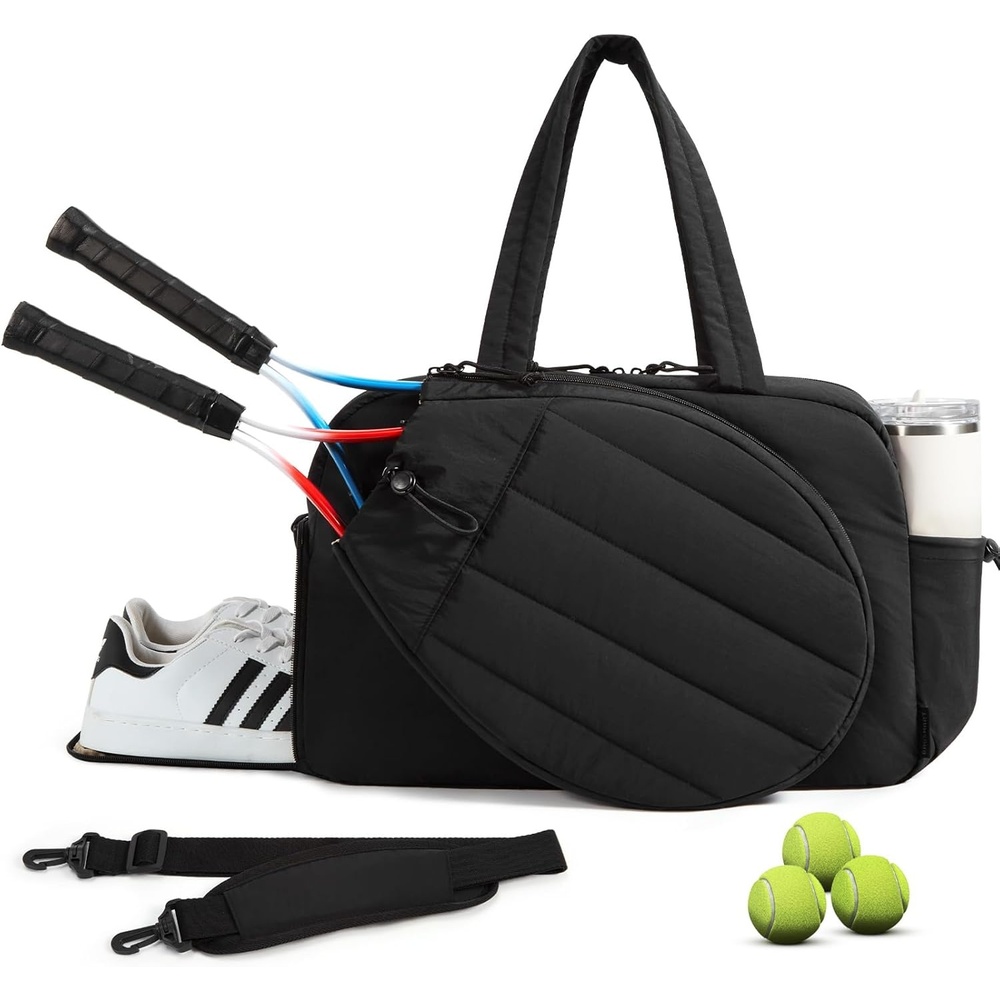 image:imageBAGSMART Tennis Gym Bag for Women 3in1 Sports Duffle Sling Backpack Fits 40oz Tumblers 156 Laptop amp Shoes Converts to a Gym Duffle Travel Sling or Court Backpack for 2 RacketsPaddlesABlack