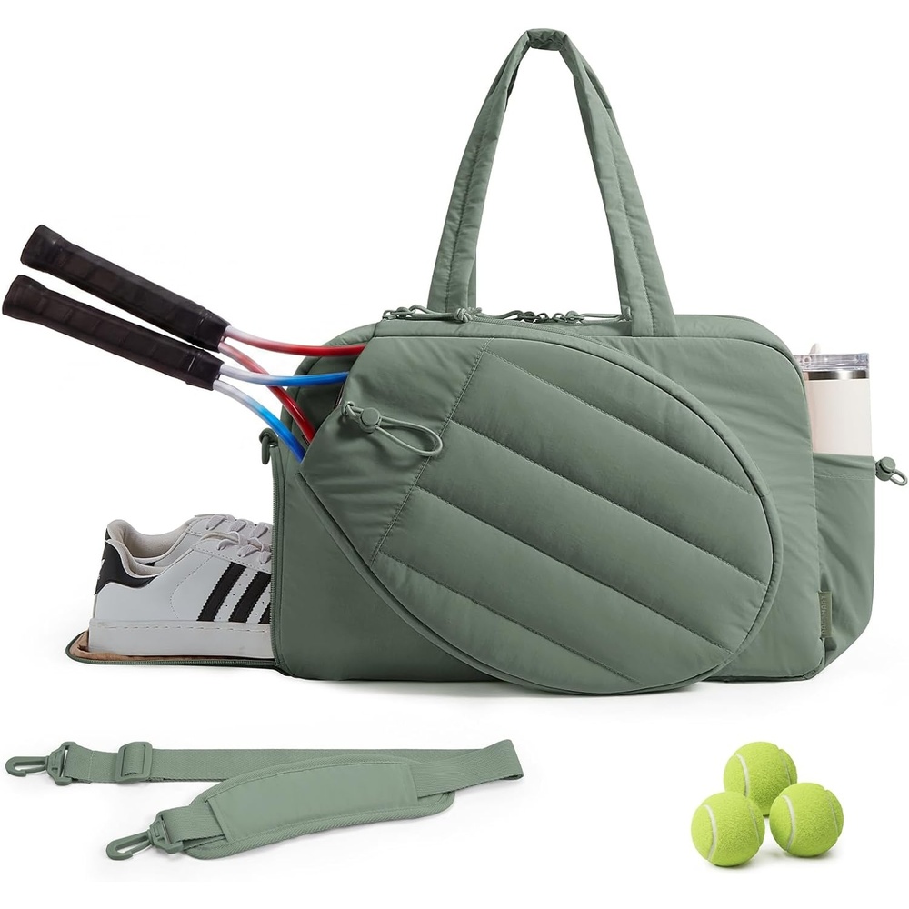 image:imageBAGSMART Tennis Gym Bag for Women 3in1 Sports Duffle Sling Backpack Fits 40oz Tumblers 156 Laptop amp Shoes Converts to a Gym Duffle Travel Sling or Court Backpack for 2 RacketsPaddlesHSlate Green