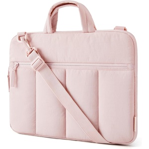 BAGSMART 15.6 Inch Laptop Sleeve with Handle and Accessory Pocket for Work | Quilted Laptop Bag for Women with Shoulder Strap, Compatible with M5 MacBook Pro 16, HP, Dell, Lenovo, ASUS for College(S-baby Pink)