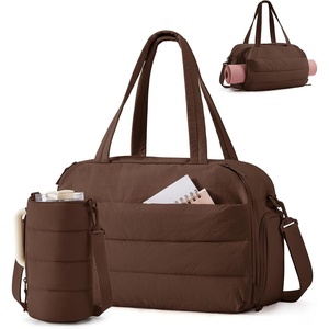 BAGSMART 2 Set Gym Bag for Women, Yoga Bag with Water Bottle Holder, Camel | For yoga travel sports dance, 25L pilates bag, overnight duffle bag(Chocolate)