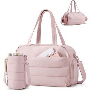BAGSMART 2 Set Gym Bag for Women, Yoga Bag with Water Bottle Holder, Camel | For yoga travel sports dance, 25L pilates bag, overnight duffle bag(Pink)