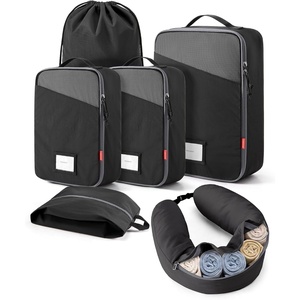 BAGSMART 6 Set Packing Cubes for Travel with Budget Airline Neck Pillow | Travel essentials, Premium Taslan luggage organizers for all suitcases, Ultimate budget airline hack, 100% Personal item safe(Black)