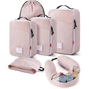 BAGSMART 6 Set Packing Cubes for Travel with Budget Airline Neck Pillow | Travel essentials, Premium Taslan luggage organizers for all suitcases, Ultimate budget airline hack, 100% Personal item safe(Baby Pink)