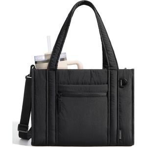 BAGSMART Boxy Tote Bag for Women, Crossbody Bag with Zipper, Crush Bow Purses for Travel Work College(Black)