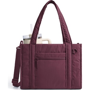 BAGSMART Boxy Tote Bag for Women, Crossbody Bag with Zipper, Crush Bow Purses for Travel Work College(Burgundy Bay)