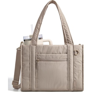 BAGSMART Boxy Tote Bag for Women, Crossbody Bag with Zipper, Crush Bow Purses for Travel Work College(Camel)
