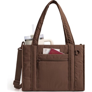 BAGSMART Boxy Tote Bag for Women, Crossbody Bag with Zipper, Crush Bow Purses for Travel Work College(Coffee)