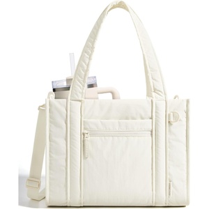 BAGSMART Boxy Tote Bag for Women, Crossbody Bag with Zipper, Crush Bow Purses for Travel Work College(Cream)