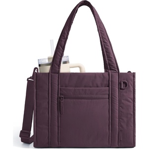 BAGSMART Boxy Tote Bag for Women, Crossbody Bag with Zipper, Crush Bow Purses for Travel Work College(Grape)