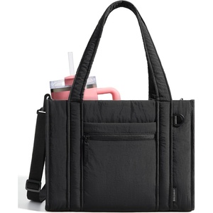 BAGSMART Boxy Tote Bag for Women, Crossbody Bag with Zipper, Crush Bow Purses for Travel Work College(Jet Black)