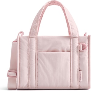 BAGSMART Boxy Tote Bag for Women, Crossbody Bag with Zipper, Crush Bow Purses for Travel Work College(Light Pink)