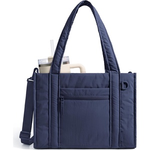 BAGSMART Boxy Tote Bag for Women, Crossbody Bag with Zipper, Crush Bow Purses for Travel Work College(Navy)