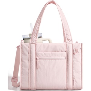 BAGSMART Boxy Tote Bag for Women, Crossbody Bag with Zipper, Crush Bow Purses for Travel Work College(Pink)