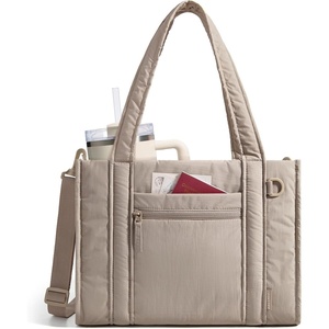BAGSMART Boxy Tote Bag for Women, Crossbody Bag with Zipper, Crush Bow Purses for Travel Work College(Tan)