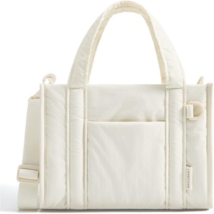 BAGSMART Boxy Tote Bag for Women, Crossbody Bag with Zipper, Crush Bow Purses for Travel Work College(White)