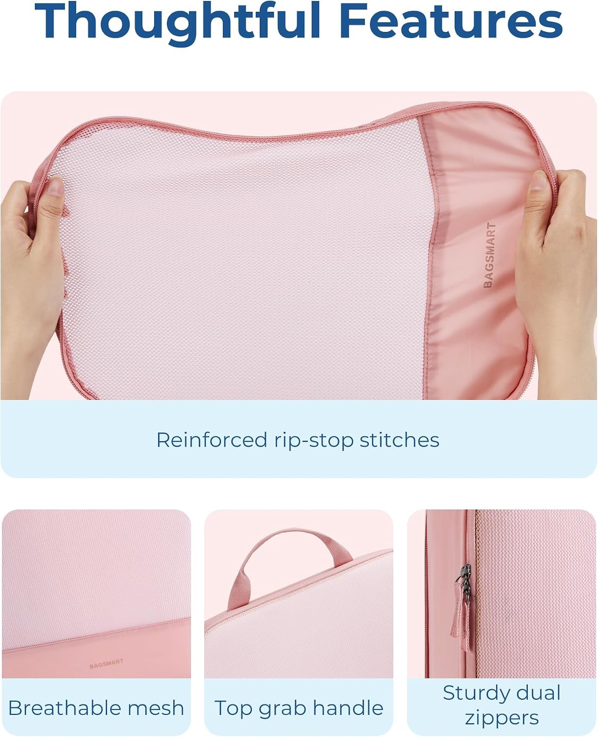 image:imageBAGSMART Hanging Compression Packing Cubes for Closet Organizers And Storage 6 Set Suitcase Organizer Bags Set Cruise Travel Essentials for Women HangingCoffee Brown