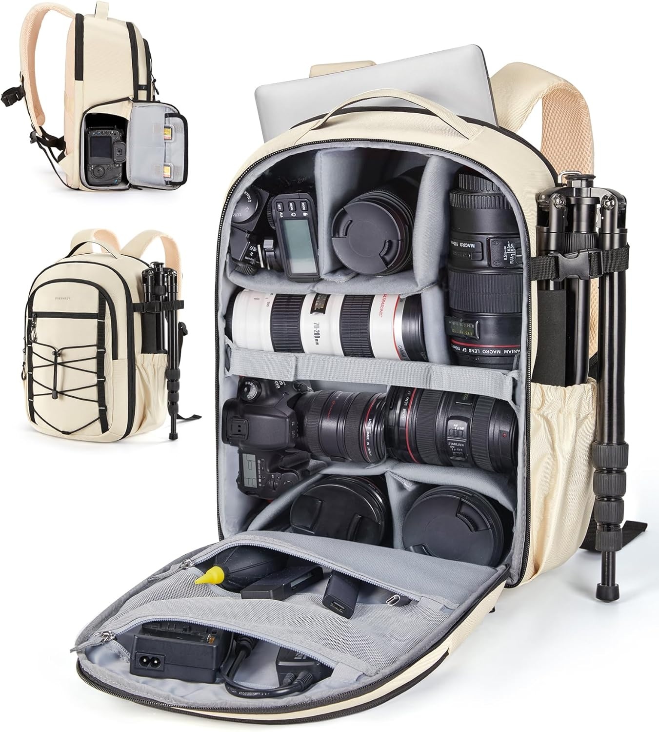 image:imageBAGSMART Small Camera Backpack DSLR SLR Small Camera Bag Fits 13 Inch Laptop Camera Backpack with Rain Cover amp Tripod HolderBeige