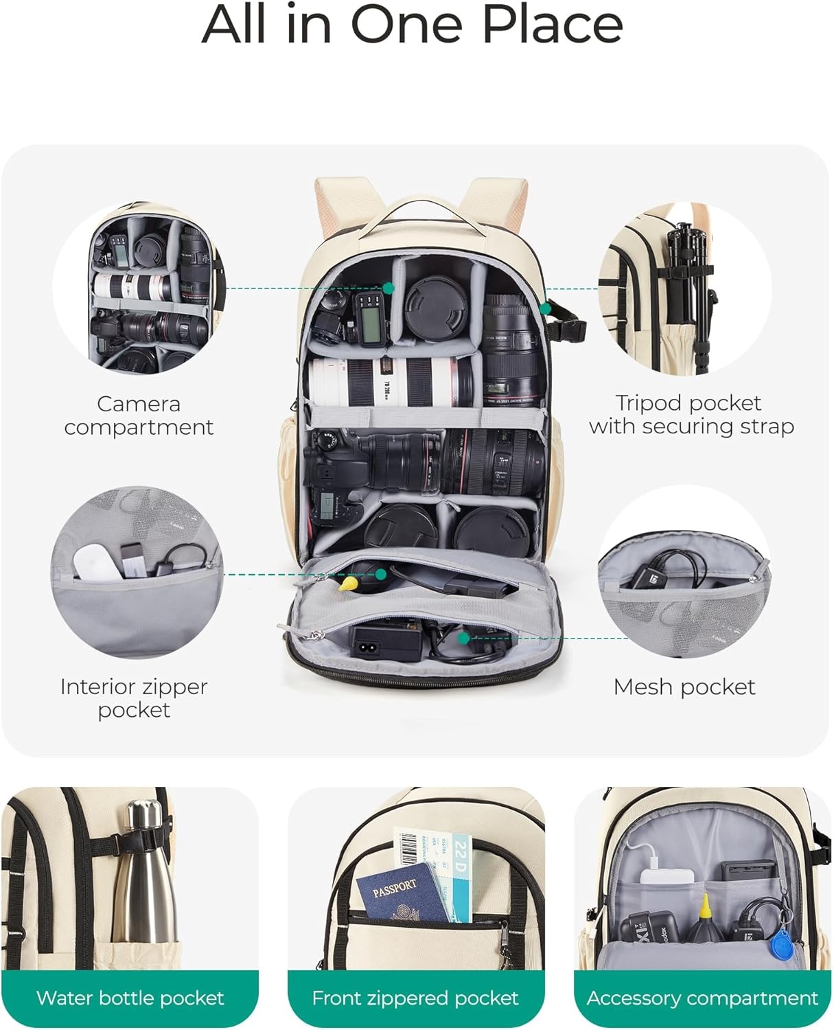 image:imageBAGSMART Small Camera Backpack DSLR SLR Small Camera Bag Fits 13 Inch Laptop Camera Backpack with Rain Cover amp Tripod HolderBeige