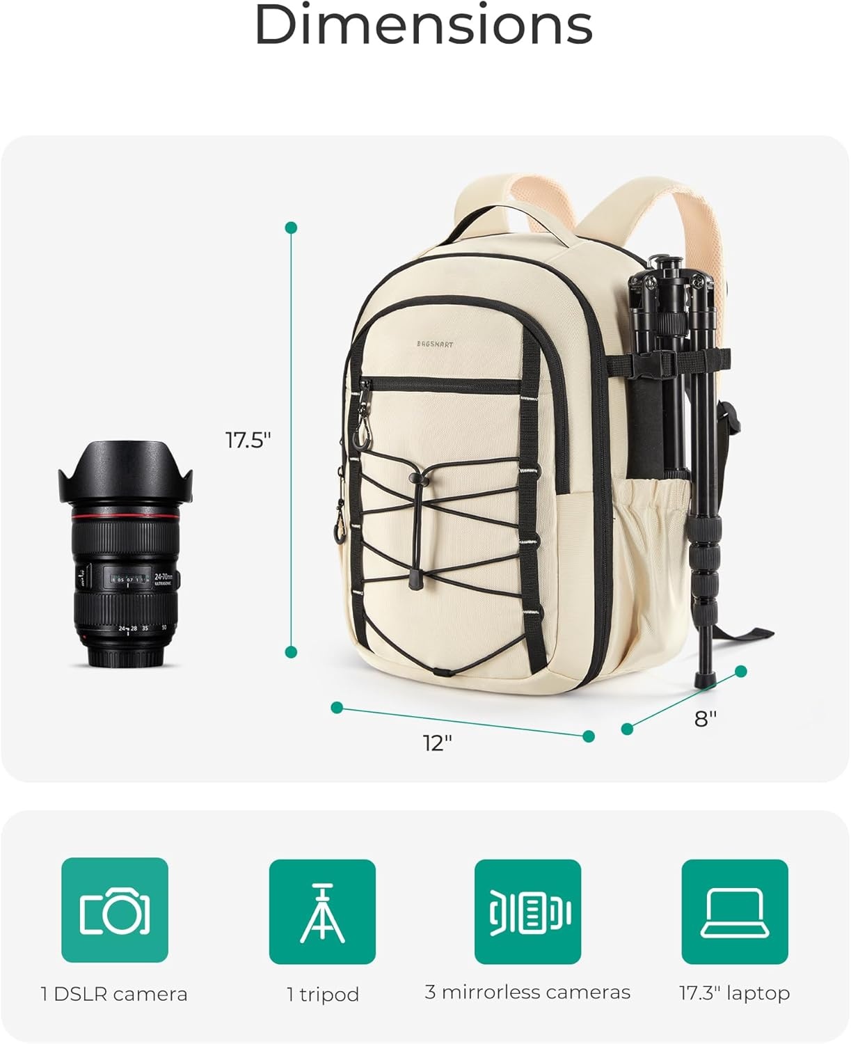 image:imageBAGSMART Small Camera Backpack DSLR SLR Small Camera Bag Fits 13 Inch Laptop Camera Backpack with Rain Cover amp Tripod HolderBeige