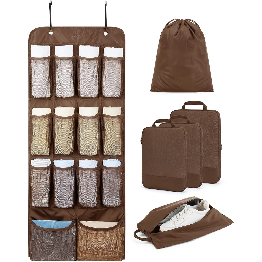 image:imageBAGSMART Hanging Compression Packing Cubes for Closet Organizers And Storage 6 Set Suitcase Organizer Bags Set Cruise Travel Essentials for Women HangingCoffee Brown