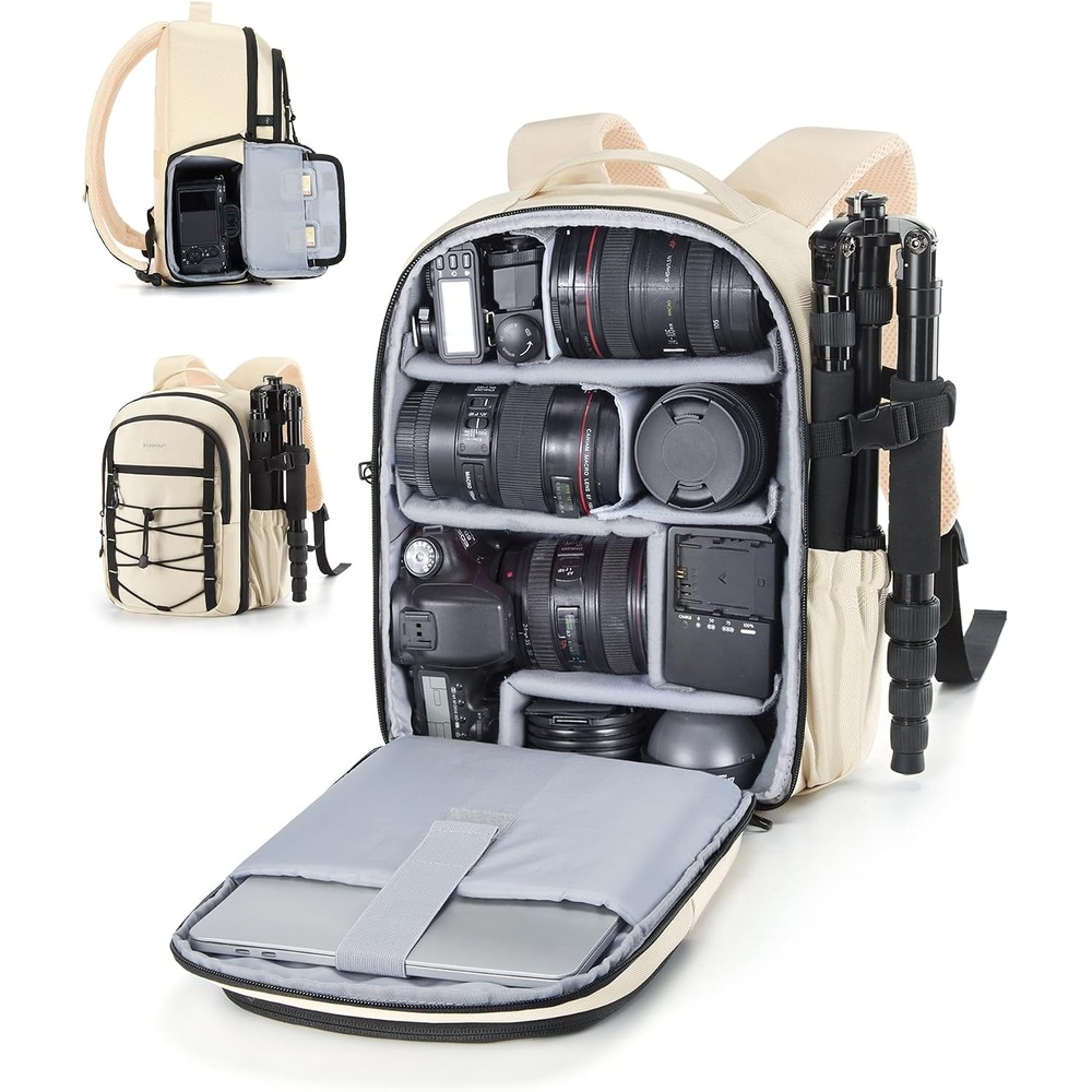 image:imageBAGSMART Small Camera Backpack DSLR SLR Small Camera Bag Fits 13 Inch Laptop Camera Backpack with Rain Cover amp Tripod HolderBeige