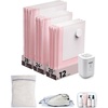 BAGSMART Vacuum Seal Storage Bags for Clothing Travel, 18 Pack Travel Essentials Bundle includes Laundry Bag & Waterproof Shoe Bag & TSA Approved Toiletry Bag, Hand Pump Included(Pink)