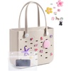 BAGSMART Beach Bag for Women, Water-resistant Rubber Tote Bag, Sandproof Vacation Essentials for Summer Swim Cruise Pool(Apricot)