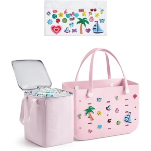 BAGSMART Beach Bag for Women, Water-resistant Rubber Tote Bag, Sandproof Vacation Essentials for Summer Swim Cruise Pool(Light Pink)