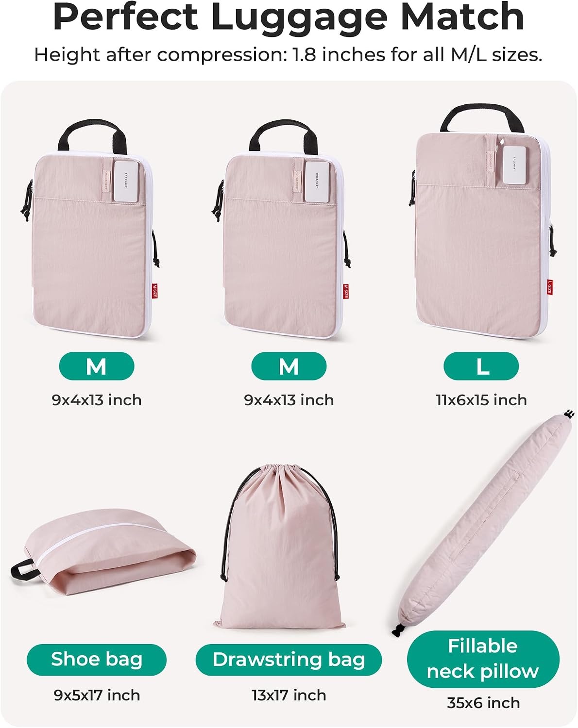 image:imageBAGSMART 6 Set Compression Packing Cubes Travel Essentials with Neck Pillow Premium taslan organizer bags for budget airline carryons luggage suitcases closets cruisesCrimson Purple