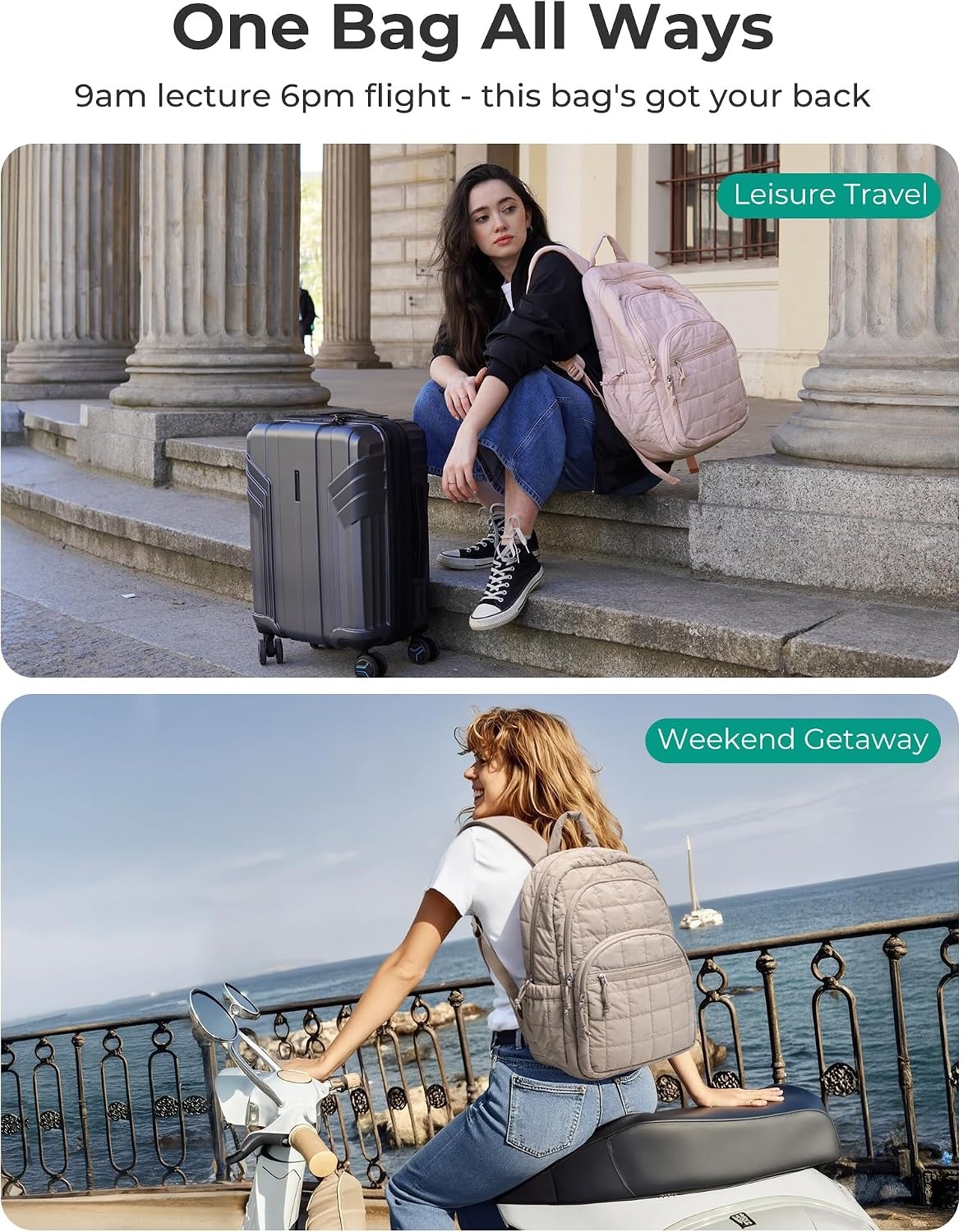 image:imageBAGSMART College Laptop Backpack Travel Backpack for Women Quilted Casual Daypack WaterResistant Bookbag for 156 Inch Laptop Cherry RedCamel