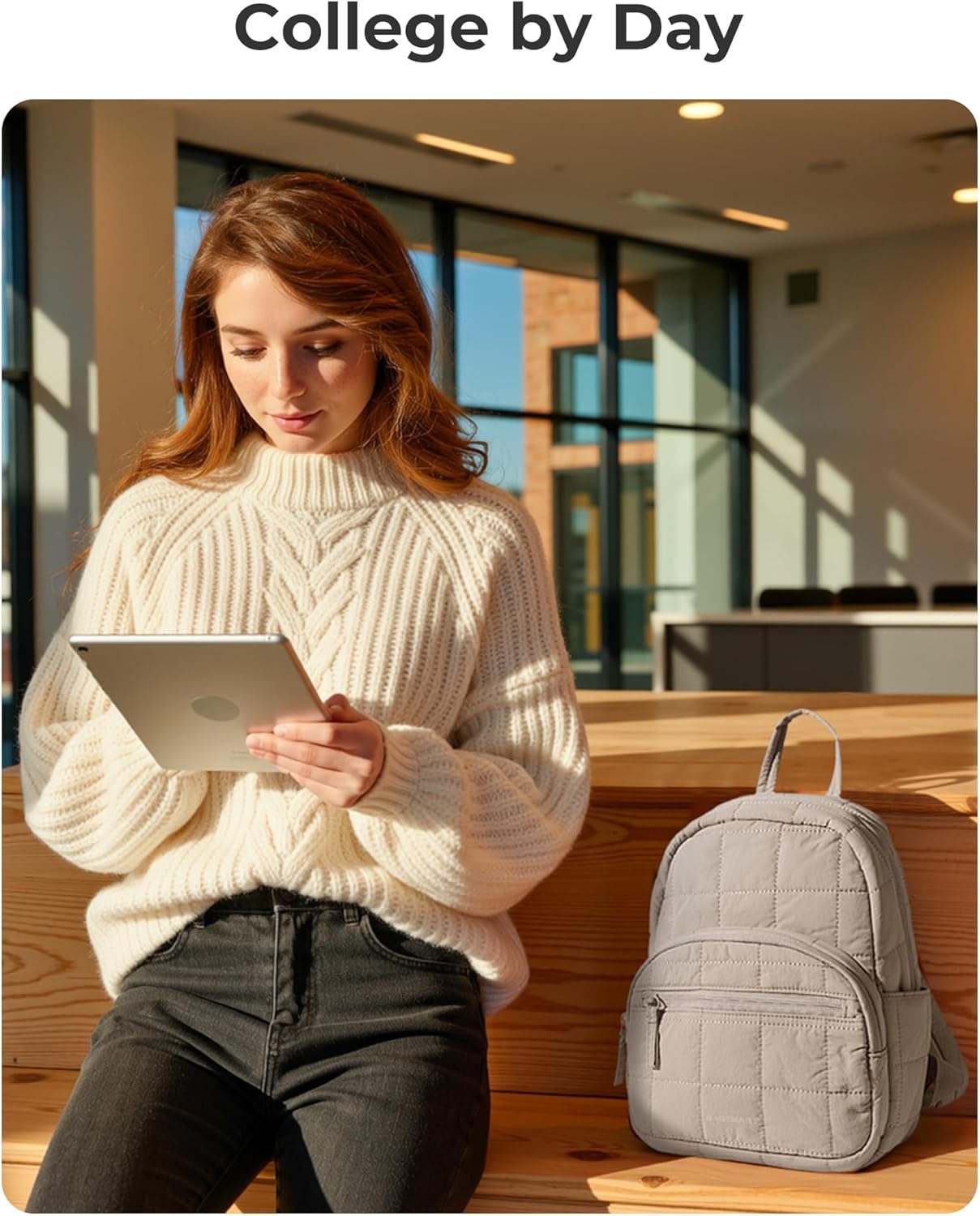 image:imageBAGSMART College Laptop Backpack Travel Backpack for Women Quilted Casual Daypack WaterResistant Bookbag for 156 Inch Laptop Cherry RedCamel Brown