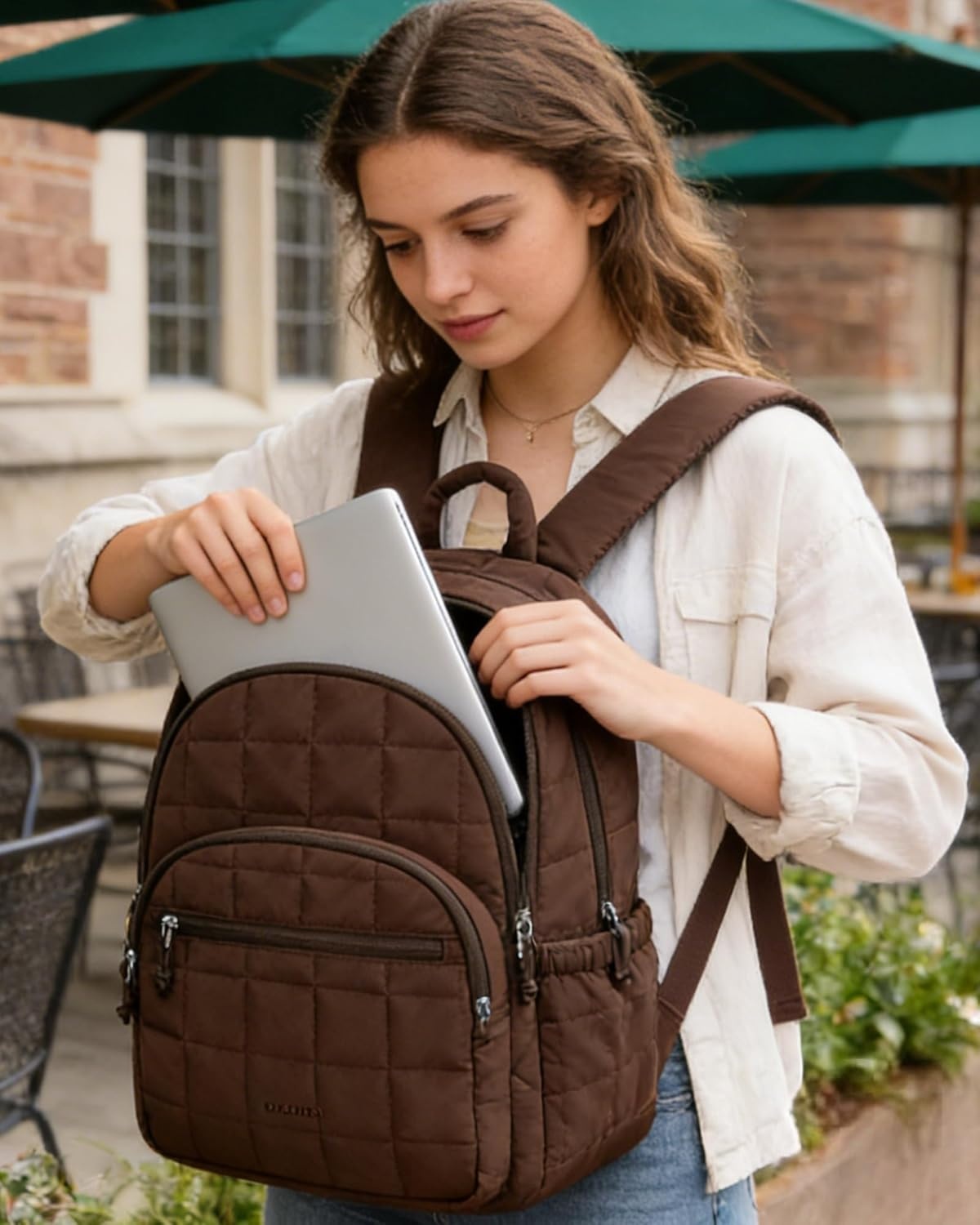 image:imageBAGSMART College Laptop Backpack Travel Backpack for Women Quilted Casual Daypack WaterResistant Bookbag for 156 Inch Laptop Cherry RedChocolate