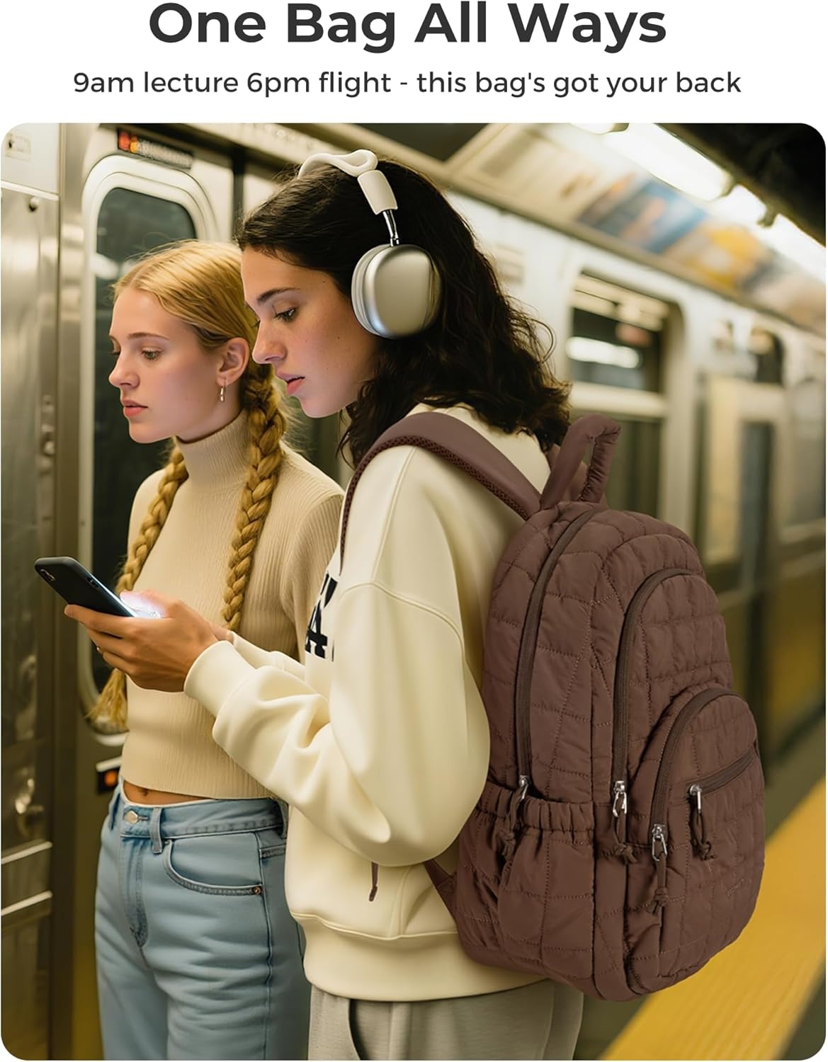 image:imageBAGSMART College Laptop Backpack Travel Backpack for Women Quilted Casual Daypack WaterResistant Bookbag for 156 Inch Laptop Cherry RedChocolate